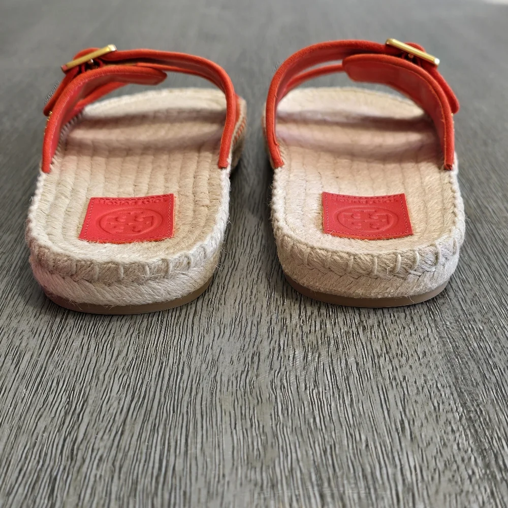 Tory Burch Selby Two Band Suede Leather Espadrille Flat Slide Bright Samba 6.5